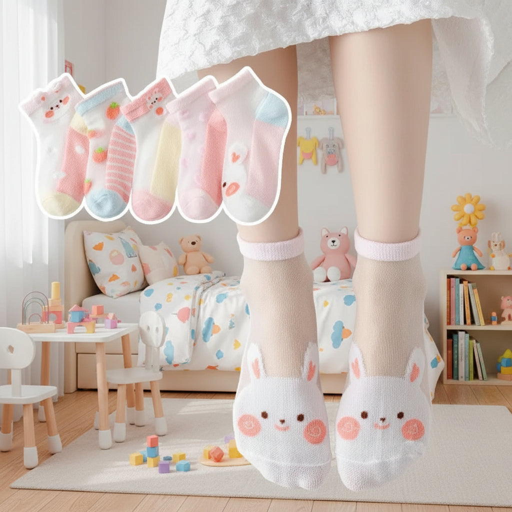 Lot de 5 paires de chaussettes courtes respirantes lapin/pêche