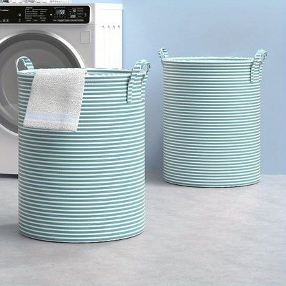Foldable Green White Striped Laundry Baskets