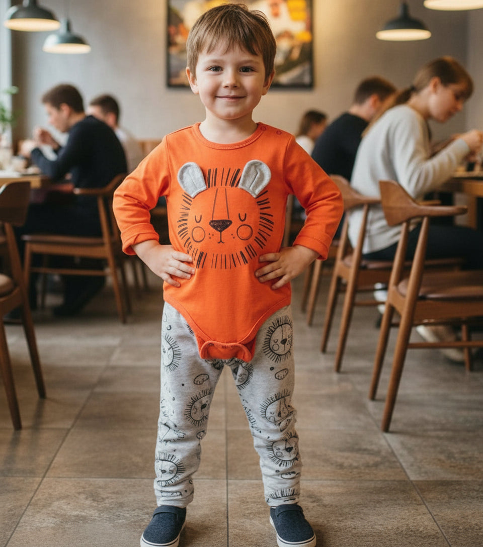 Body et pantalon orange lion pour nouveau-nés