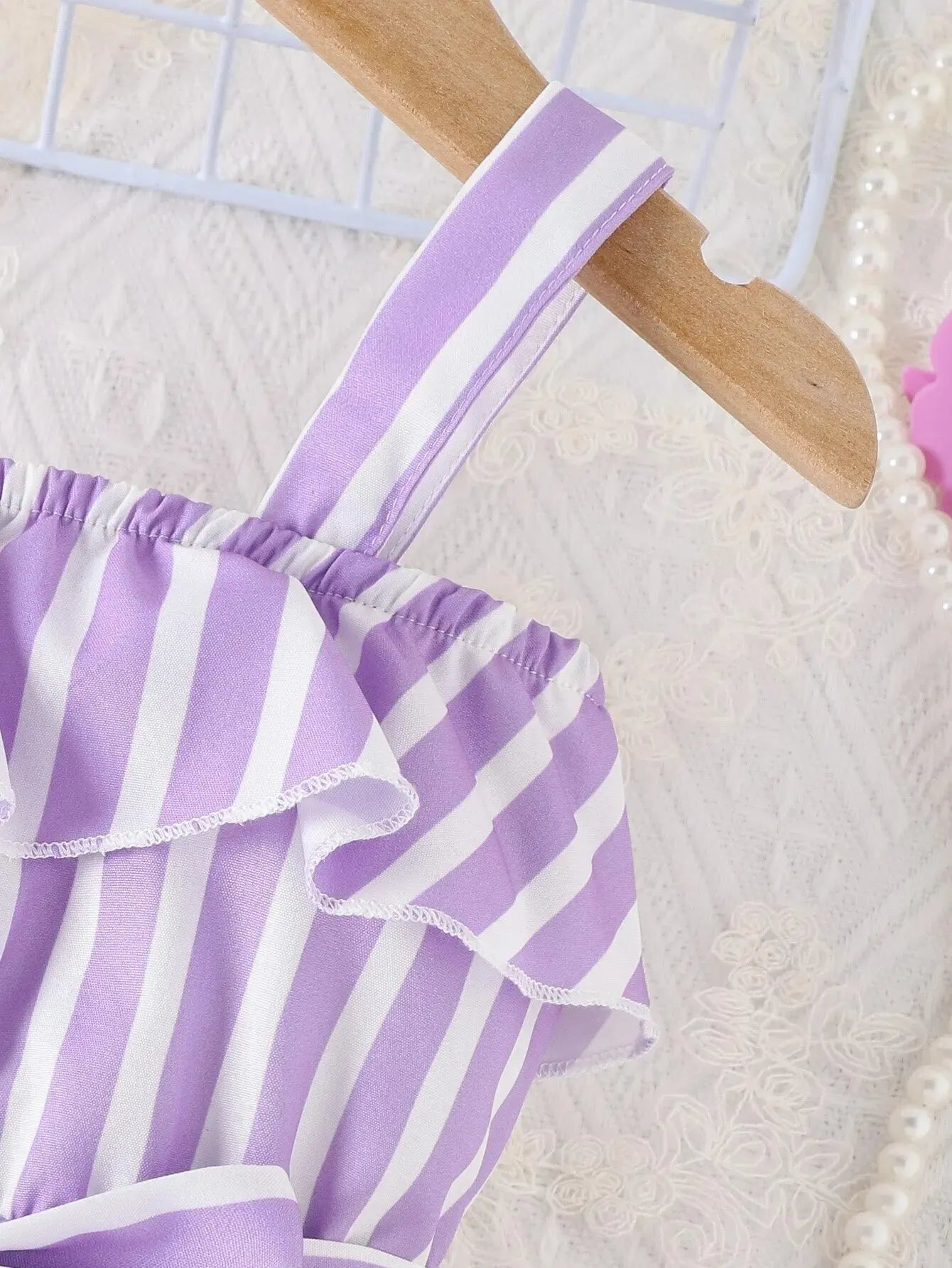 Sweet Purple Stripes Dress with Belt