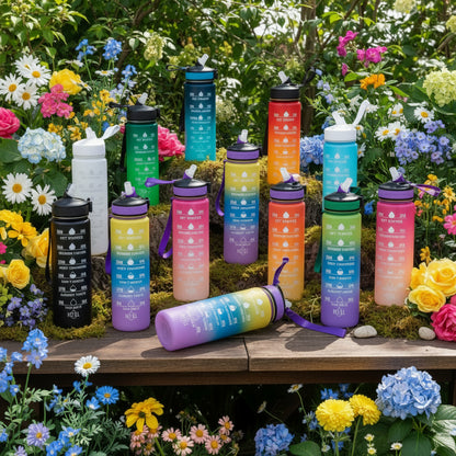 1L Water Bottles 12 Colors with Time Mark Drink