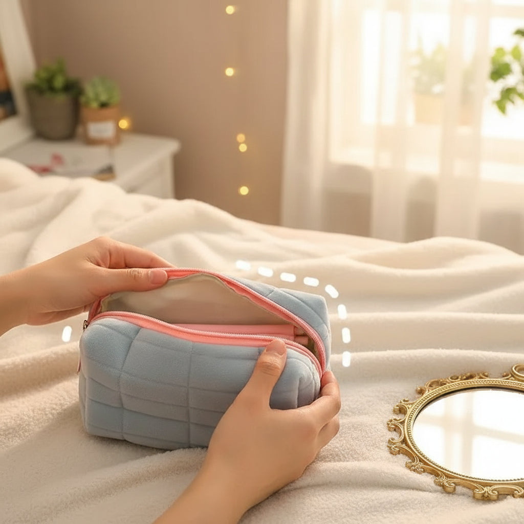 Solid Fur Cosmetic Toiletry Bags