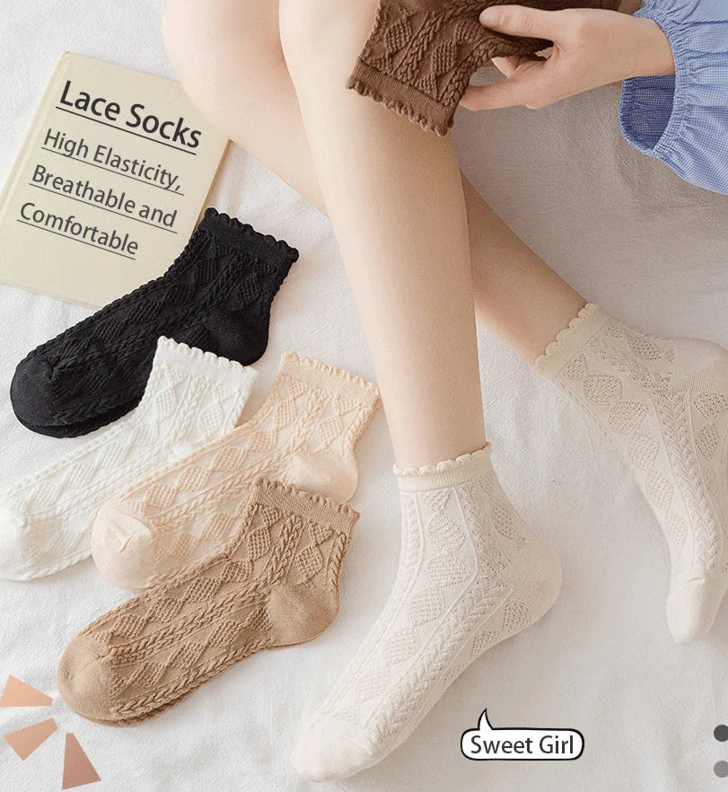 6Prs Women Cotton Simple Short Socks