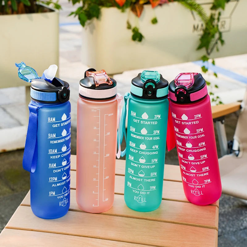 1L Water Bottles 12 Colors with Time Mark Drink