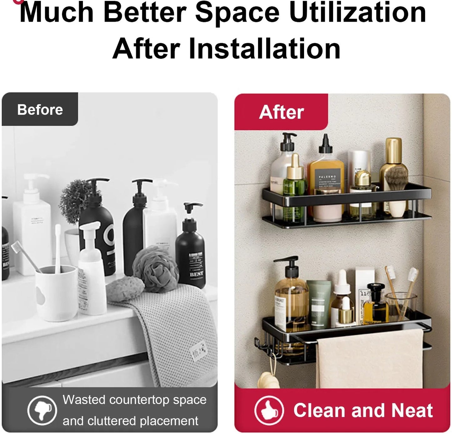 Wall Mounted No Drill Bathroom Shelves