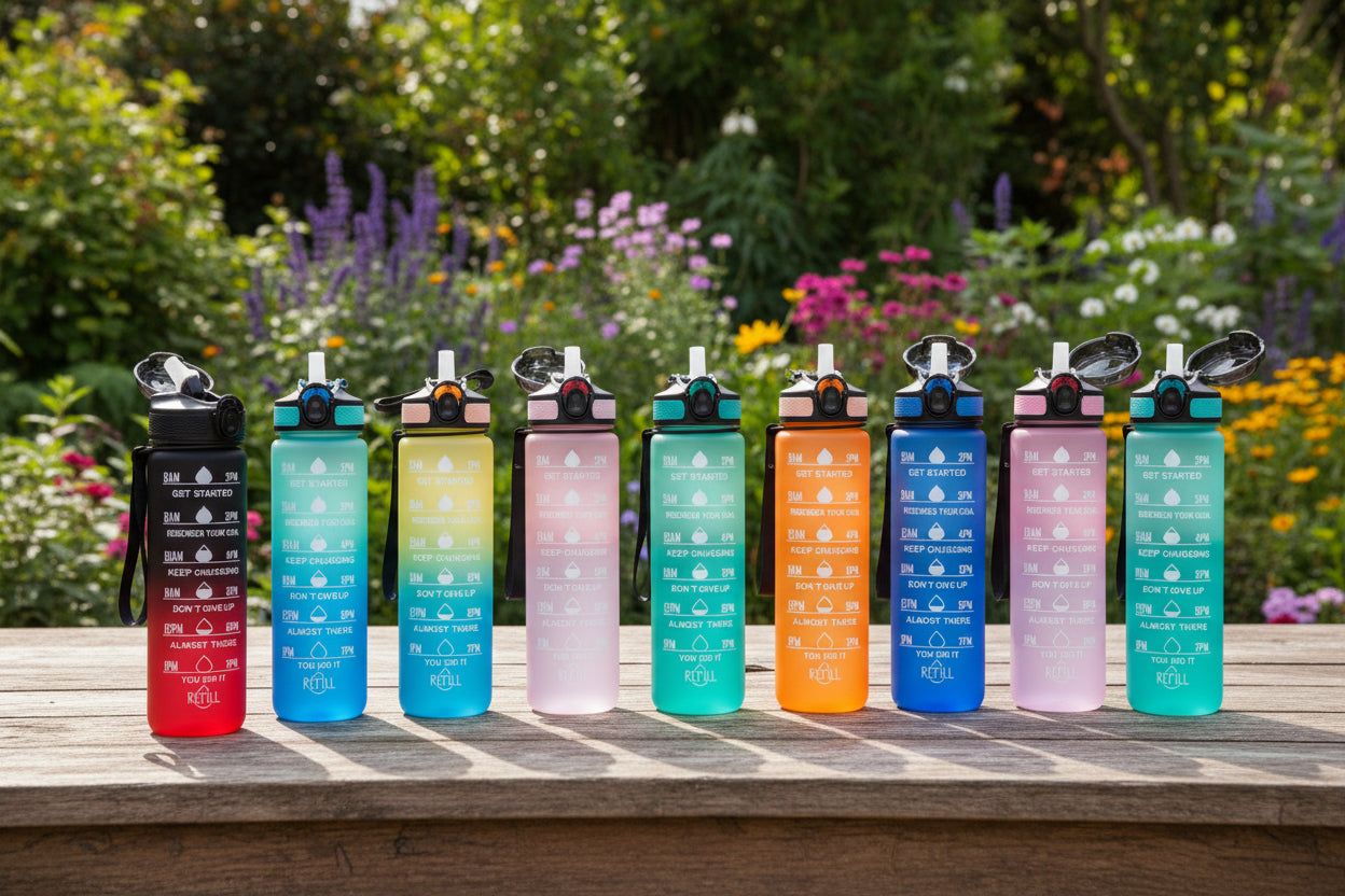 1L Water Bottles 12 Colors with Time Mark Drink
