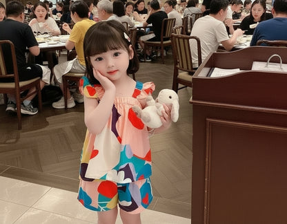 Kids Girl Set of Color Matching Floral Top + Short