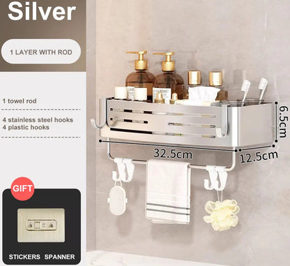 1-2PCS Bathroom Corner Shelves With Plastic Hook Towel Bars