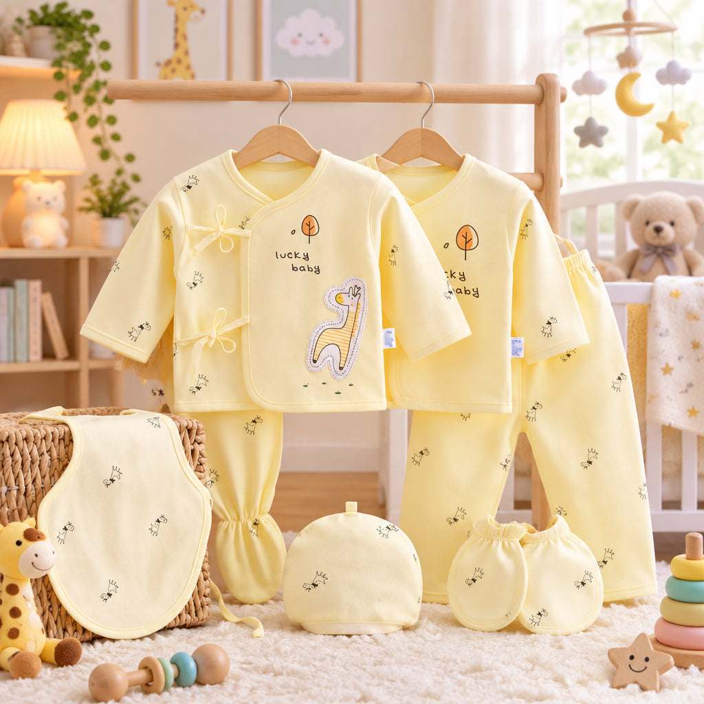 7Pcs Newborn Lucky Baby Sweatshirts + Pants + Hat