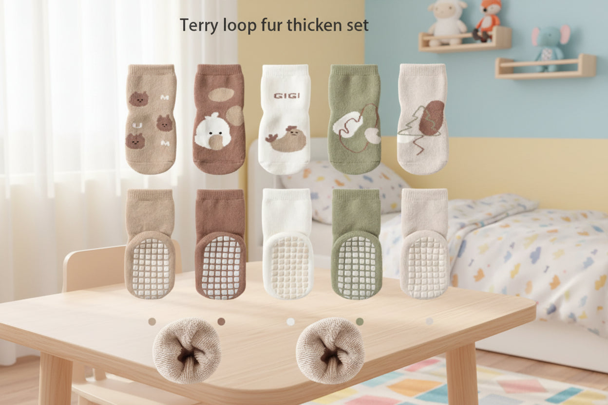5Prs Mid-Tube Cool Animals Socks With Grips