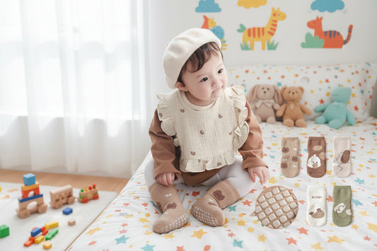 5Prs Mid-Tube Cool Animals Socks With Grips