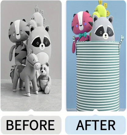 Foldable Green White Striped Laundry Baskets