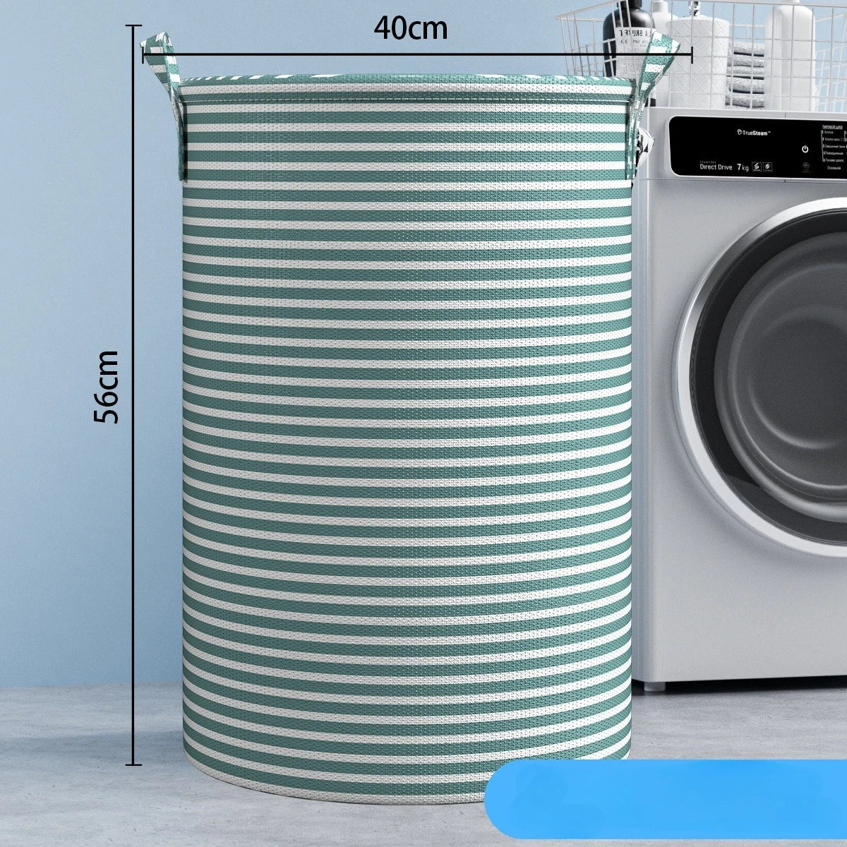 Foldable Green White Striped Laundry Baskets