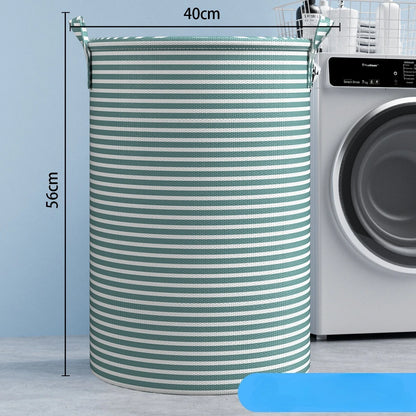 Foldable Green White Striped Laundry Baskets