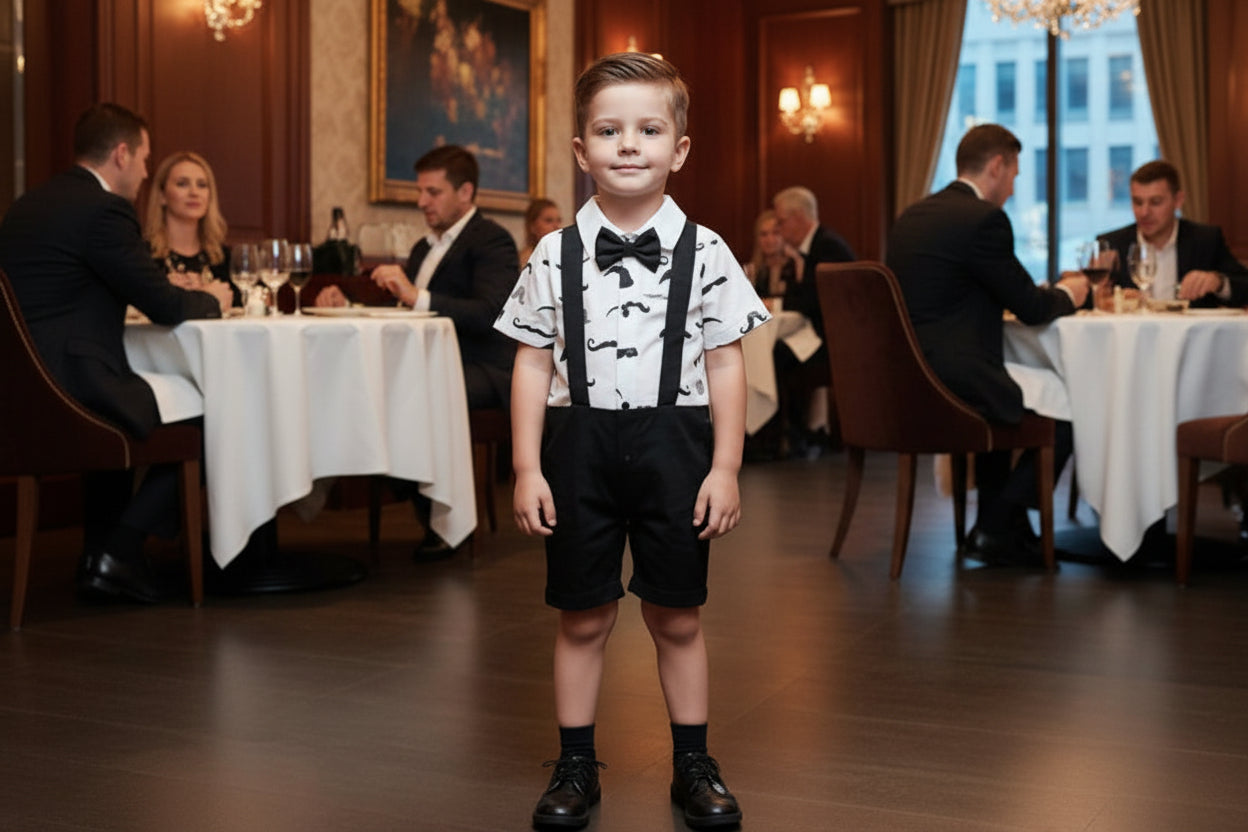 Moustache Romper With Tie