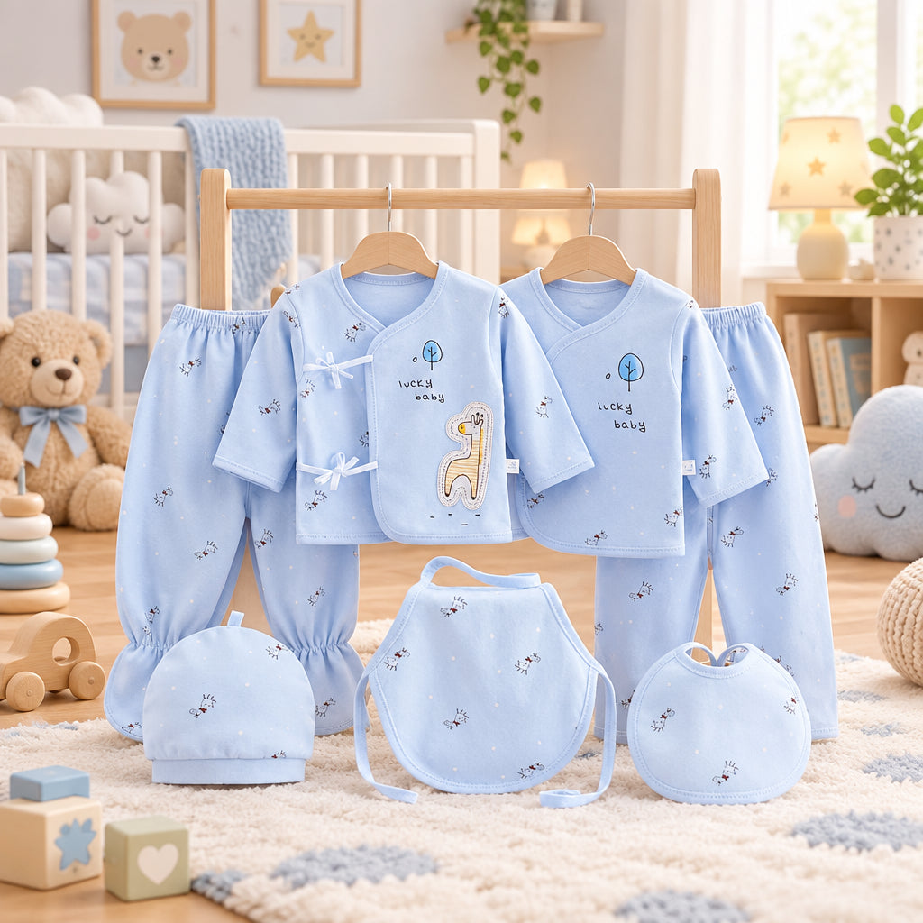 7Pcs Newborn Lucky Baby Sweatshirts + Pants + Hat