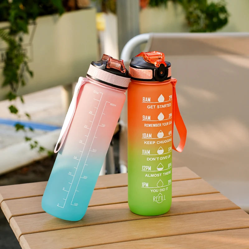 1L Water Bottles 12 Colors with Time Mark Drink