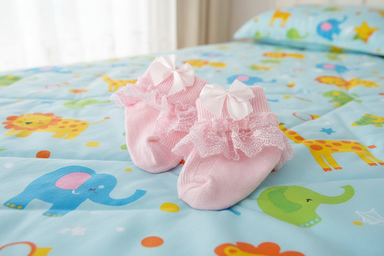 4 paires de chaussettes en coton et dentelle pour nouveau-né avec lien