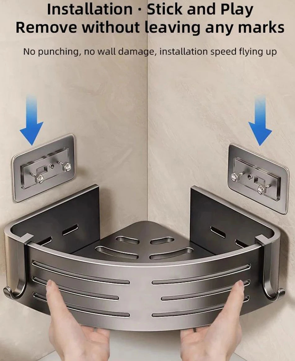 1-2PCS Bathroom Corner Shelves With Plastic Hook Towel Bars