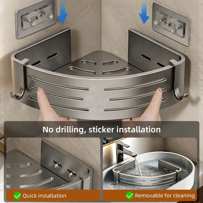 1-2PCS Bathroom Corner Shelves With Plastic Hook Towel Bars