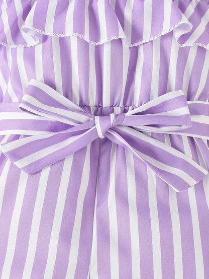 Sweet Purple Stripes Dress with Belt