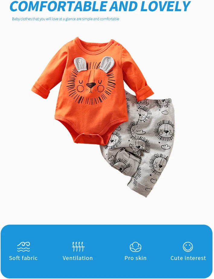 Body et pantalon orange lion pour nouveau-nés