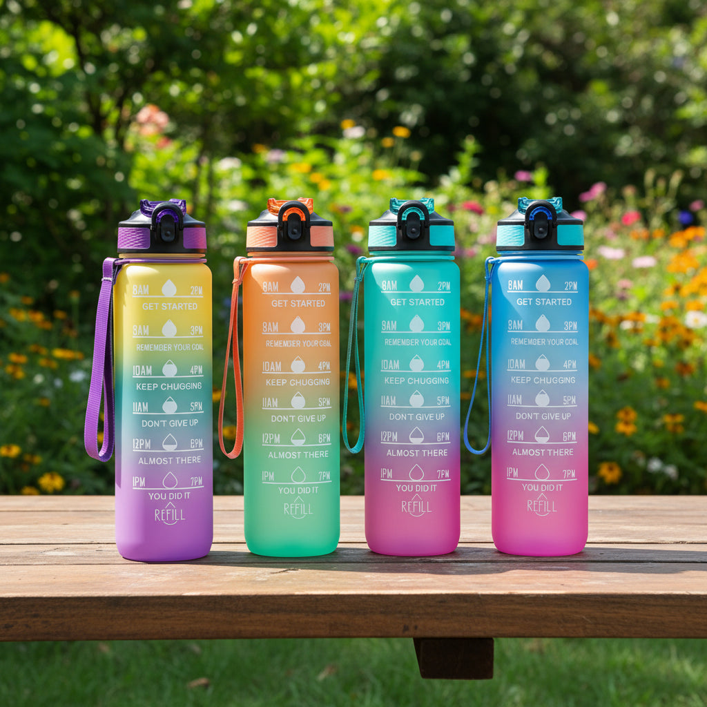 1L Water Bottles 12 Colors with Time Mark Drink