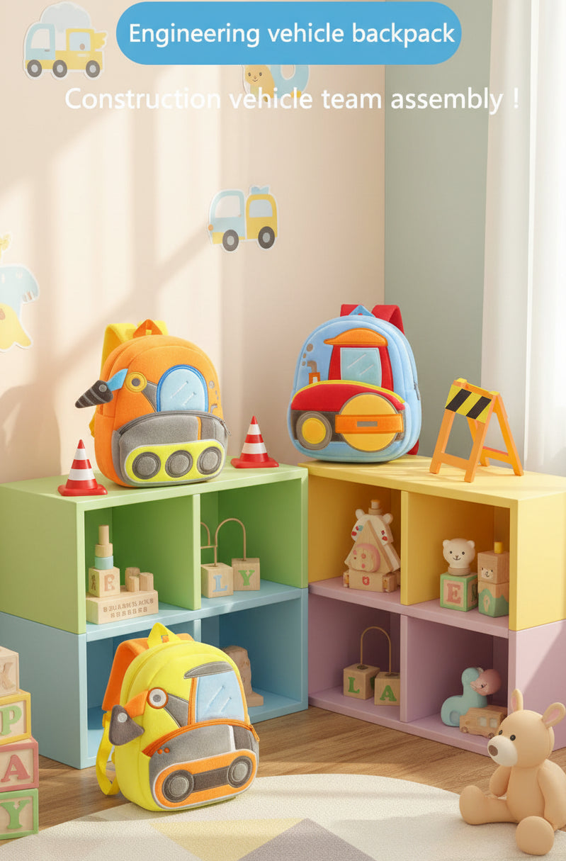 Engineering Vehicles Cartoon Kids Backpacks Bags