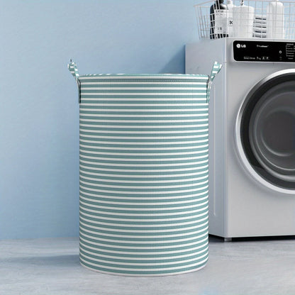 Foldable Green White Striped Laundry Baskets
