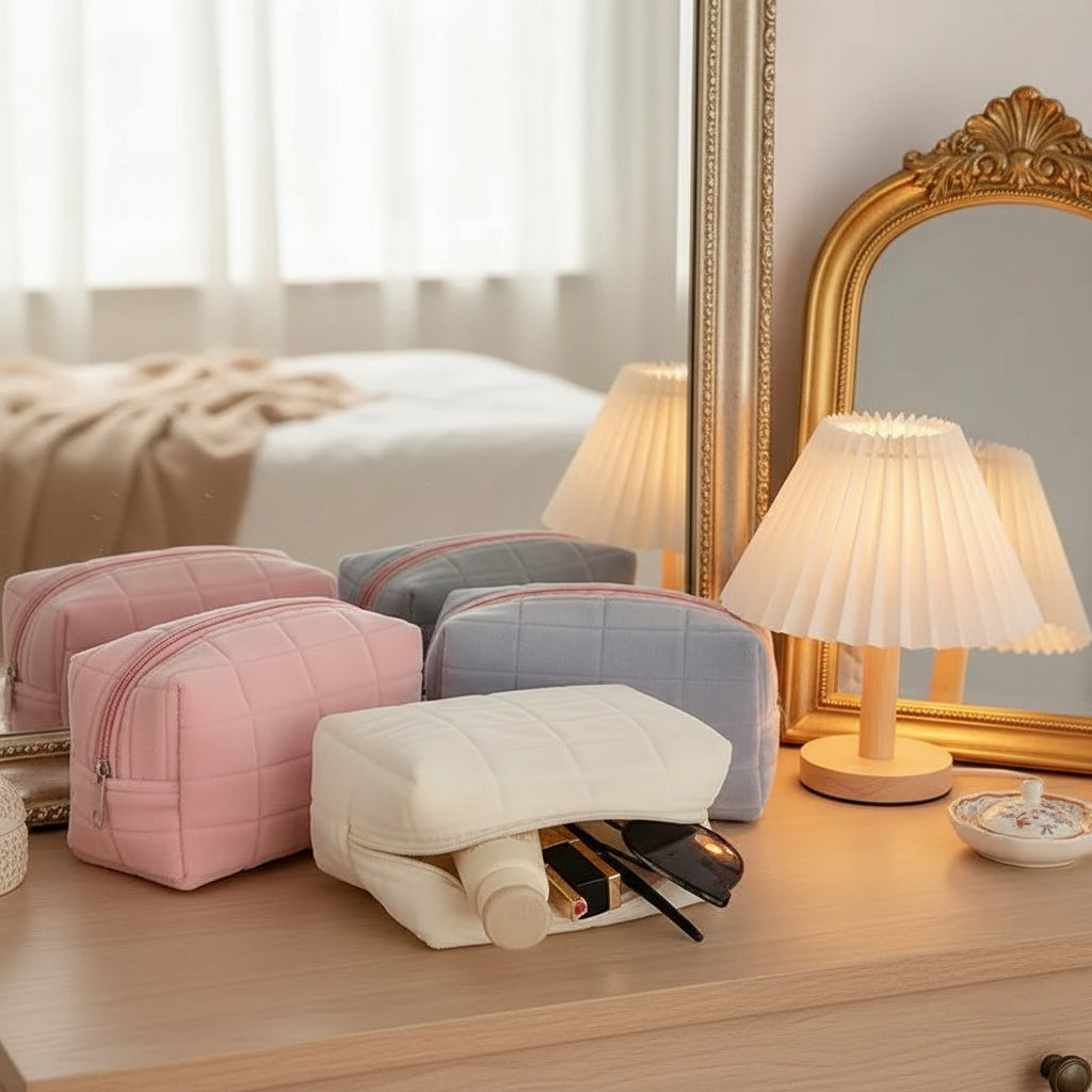 Solid Fur Cosmetic Toiletry Bags