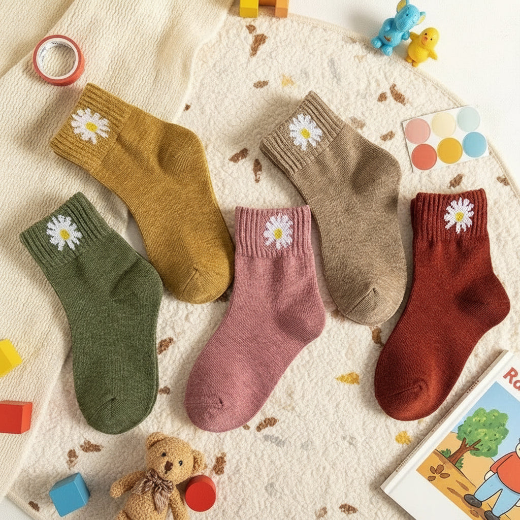 Chaussettes montantes à motifs ours/fleurs (5 paires)