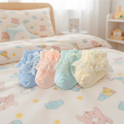 4 paires de chaussettes en coton et dentelle pour nouveau-né avec lien