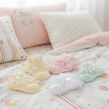 4 paires de chaussettes en coton et dentelle pour nouveau-né avec lien