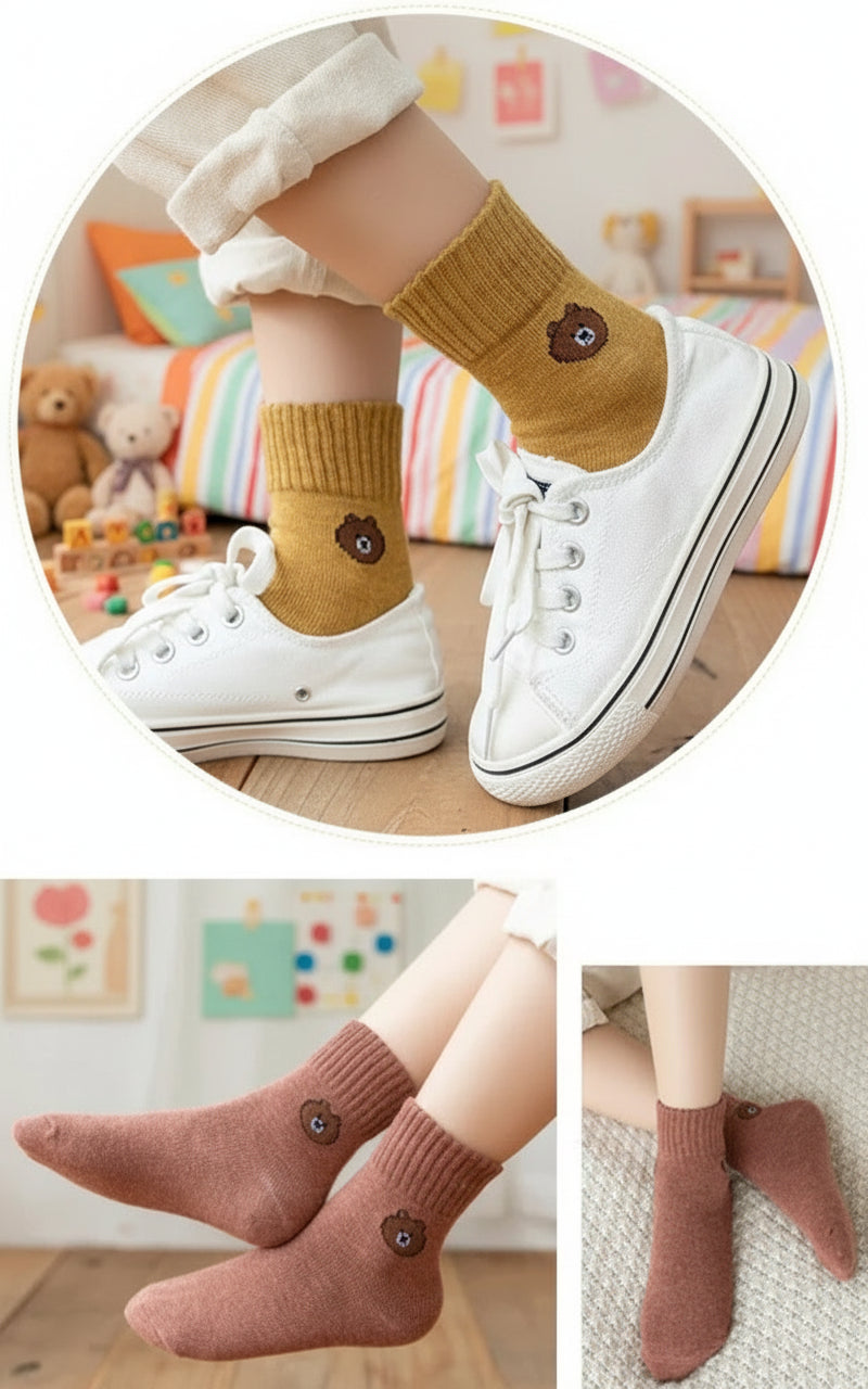 Chaussettes montantes à motifs ours/fleurs (5 paires)