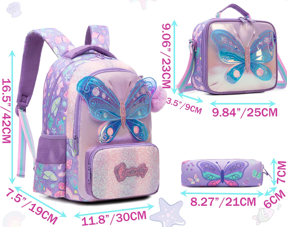 Girls Backpack With Lunch Bag and Pen Case