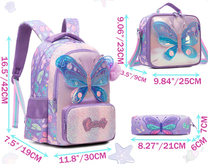 Girls Backpack With Lunch Bag and Pen Case