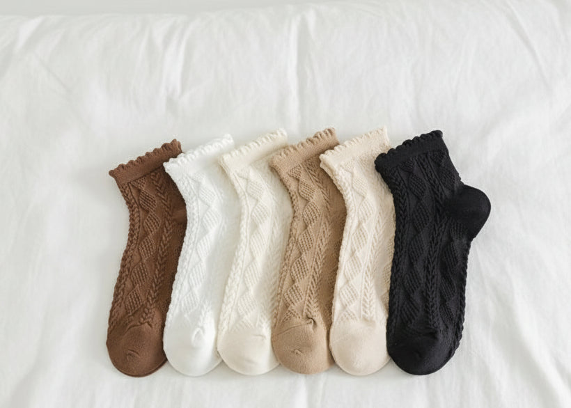 6Prs Women Cotton Simple Short Socks