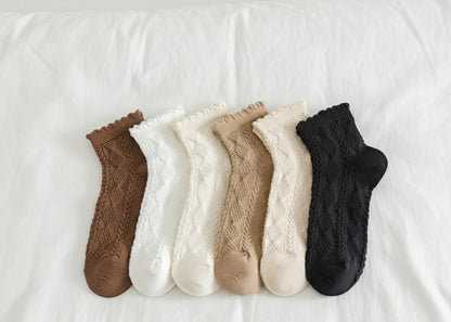 6Prs Women Cotton Simple Short Socks