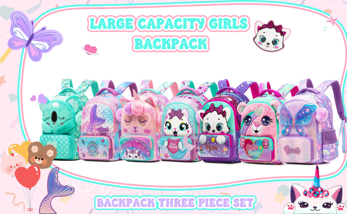 Girls Backpack With Lunch Bag and Pen Case
