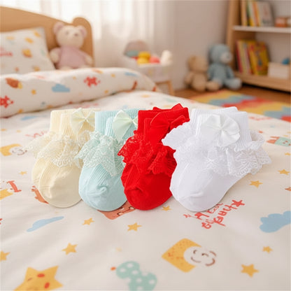 4 paires de chaussettes en coton et dentelle pour nouveau-né avec lien