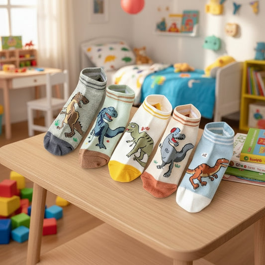 5 paires de chaussettes basses dinosaures