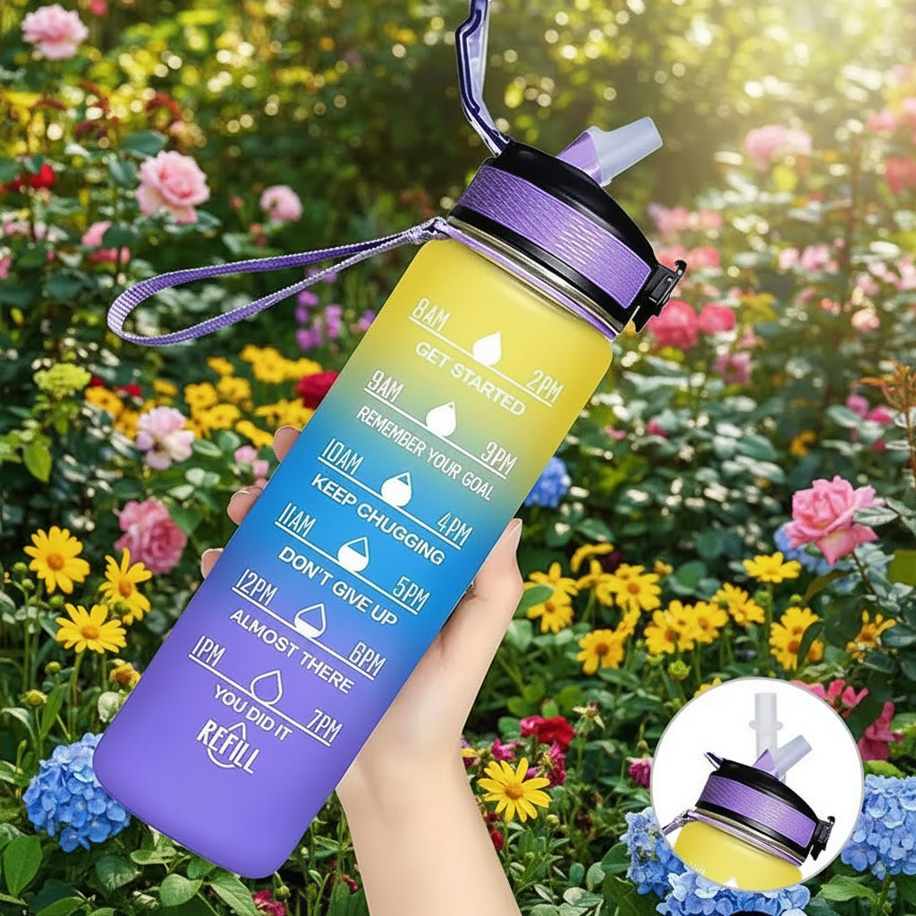 1L Water Bottles 12 Colors with Time Mark Drink