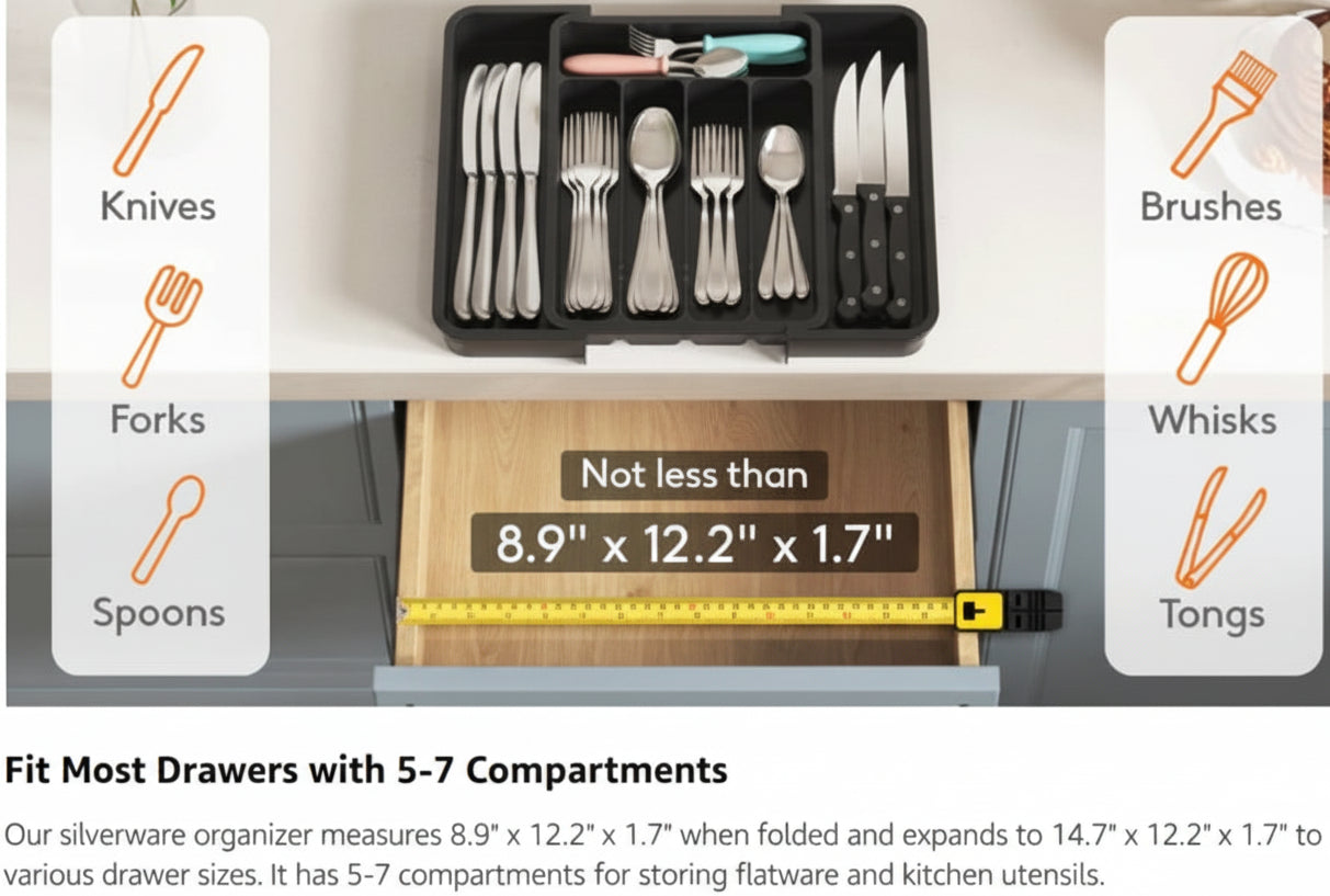 8 Grids Adjustable Kitchen Storage Organizer Trays